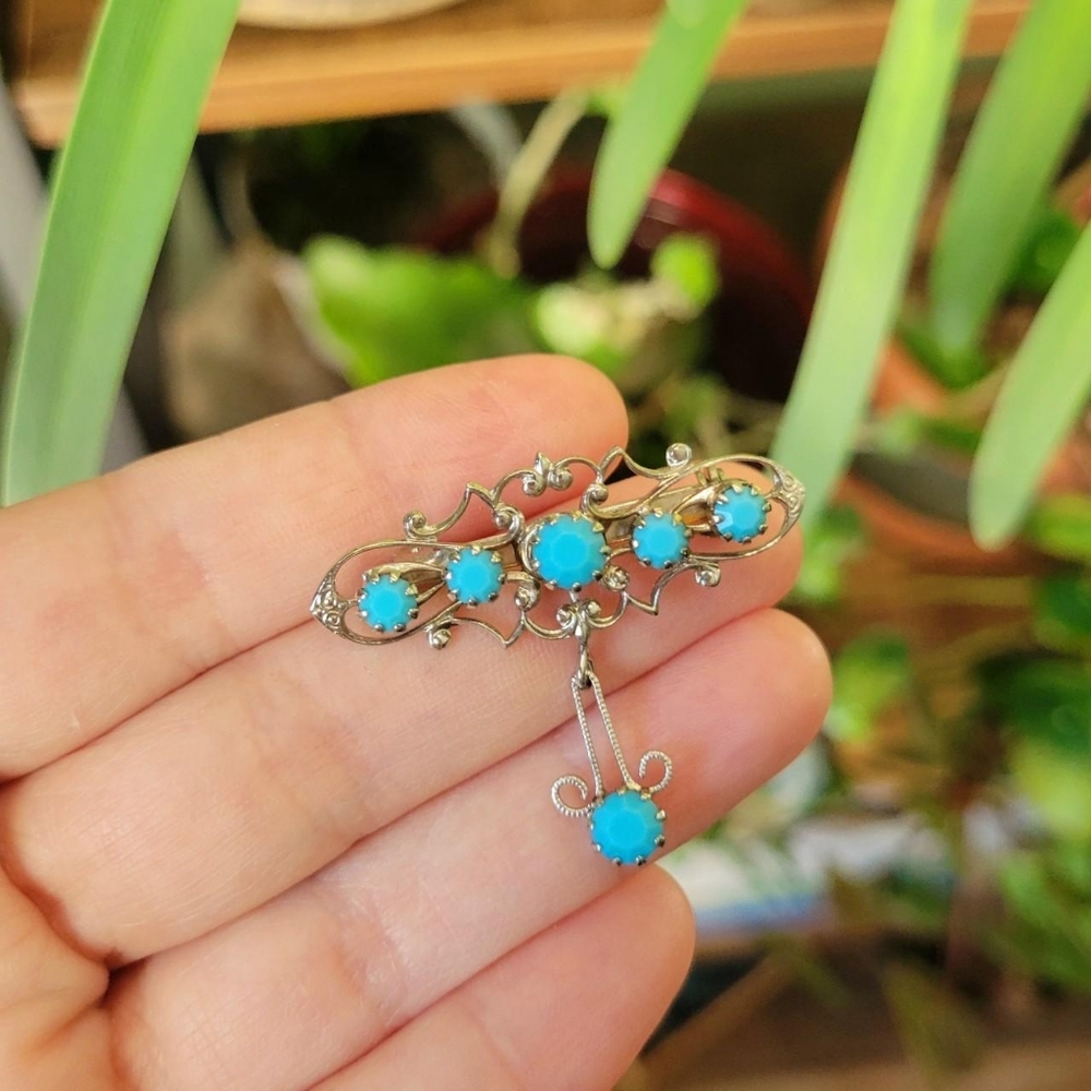 Vintage Silver Turquoise Gemstone Pin Lapel Brooch